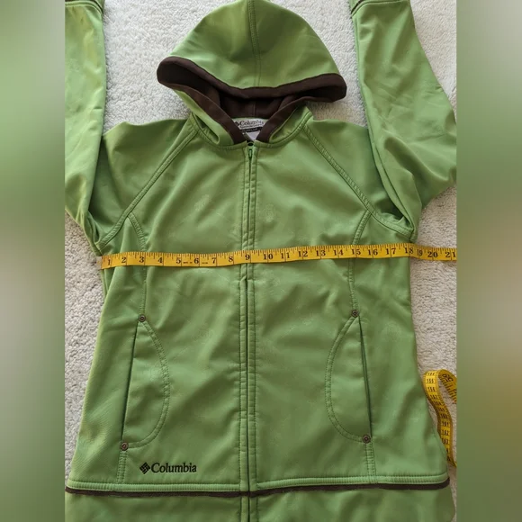 Columbia soft shell hoodie jacket, lined in fleece, lime green S. - Picture 6 of 10